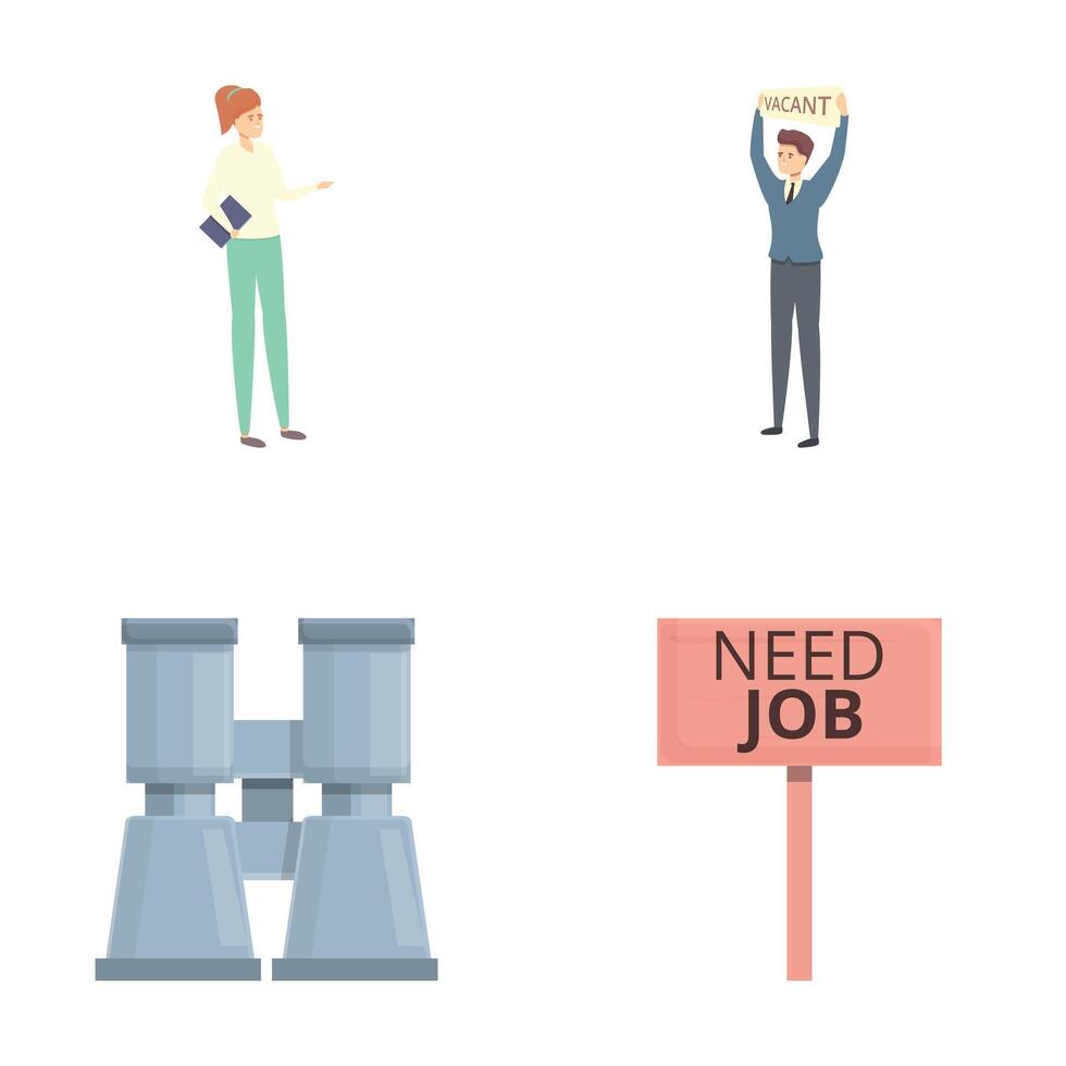 Dismissal icons set cartoon . Upset guy and girl fired vector