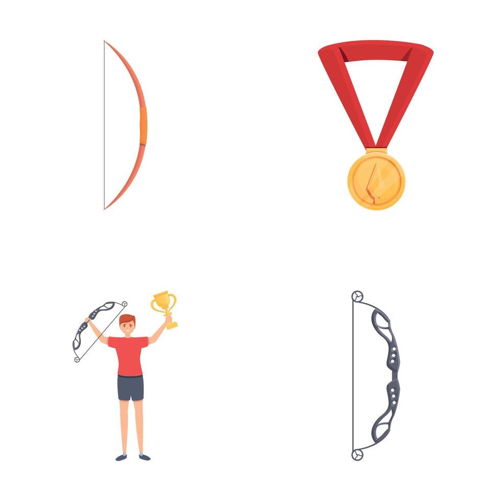 Crossbow shooting icons set cartoon . Shooter and equipment for archery vector