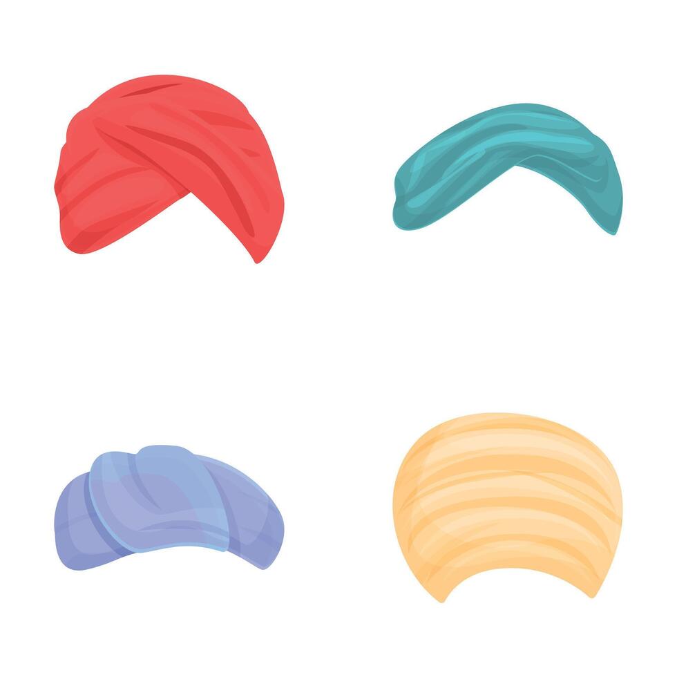 Traditional turban icons set cartoon . Indian and arabic hat vector