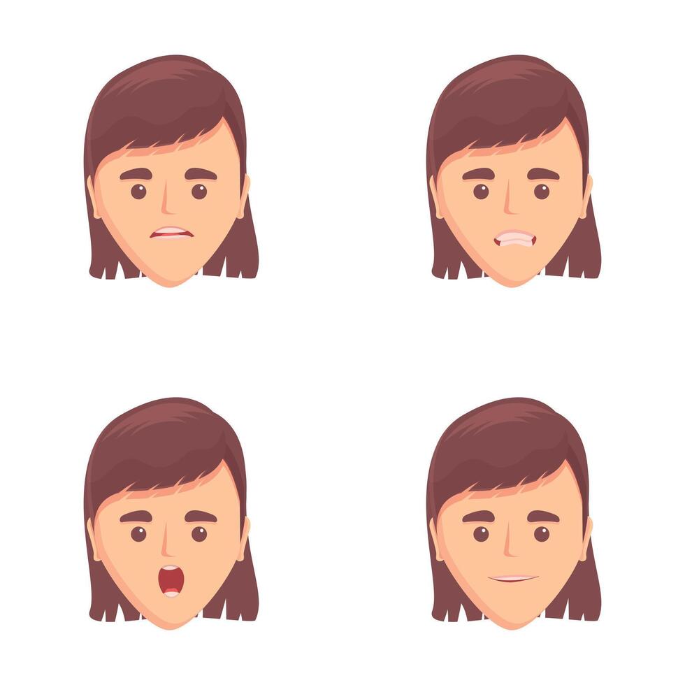 Facial expression icons set cartoon . Woman with various emotion vector