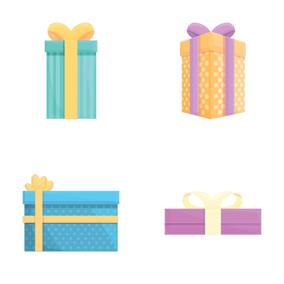 Present box icons set cartoon . Various gift box with ribbon vector