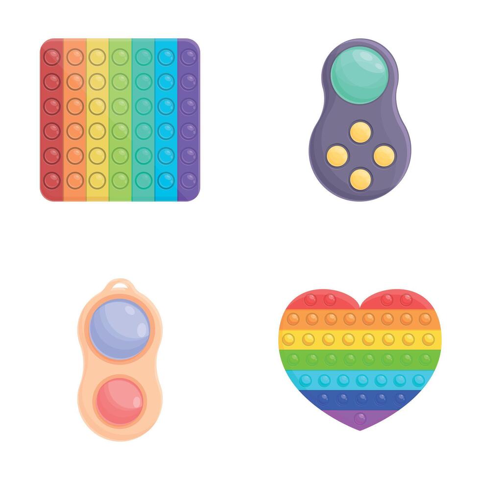 Popit toy icons set cartoon . Pop it of various shape and color vector