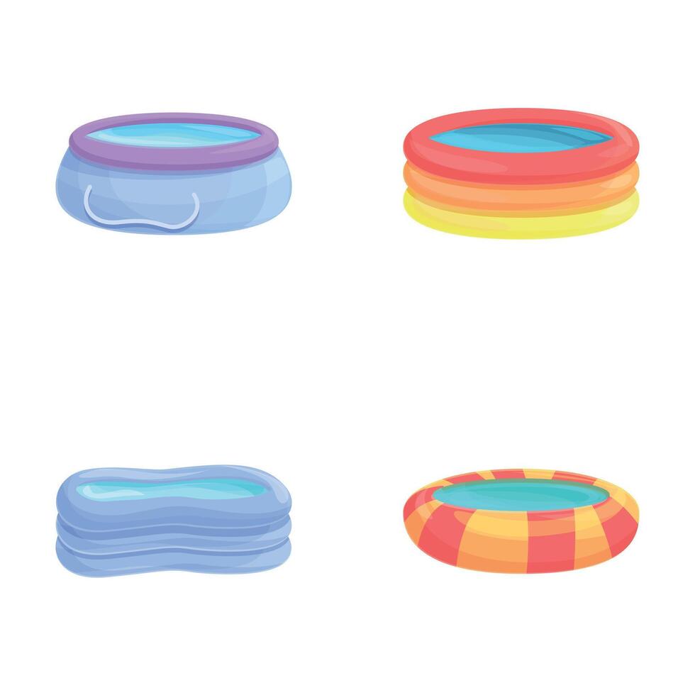 Swimming pool icons set cartoon . Inflatable pool of various shape vector