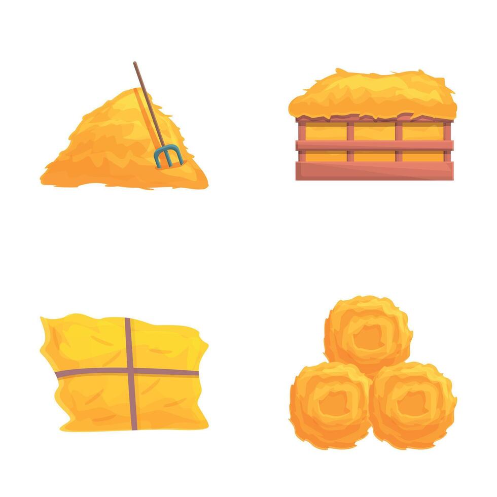 Hay stack icons set cartoon . Bale and stack of dry hay vector
