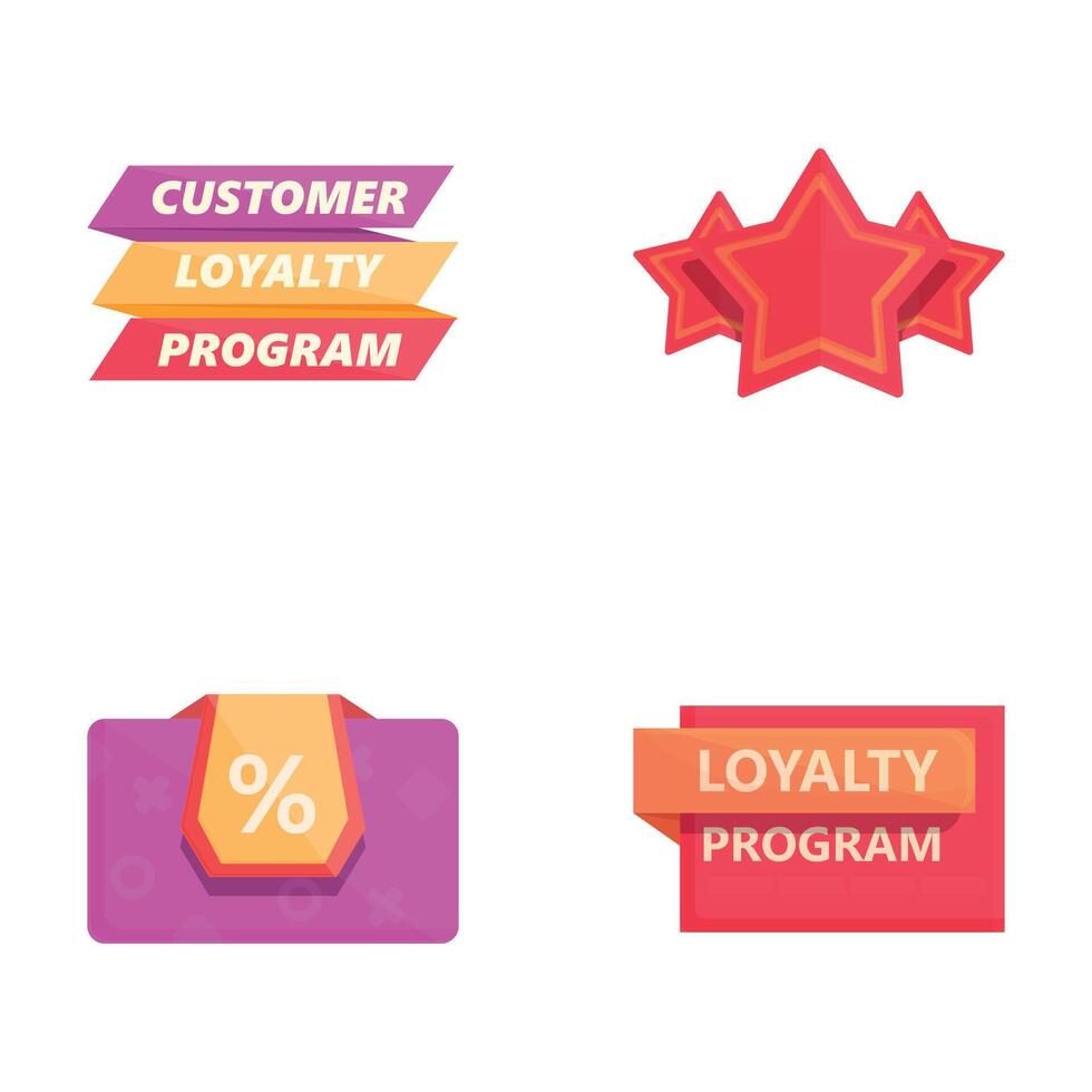 Customer loyalty icons set cartoon . Loyalty program and customer service vector