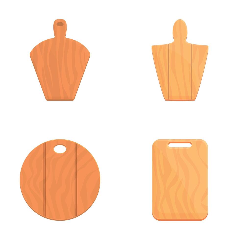 Cutting board icons set cartoon . Wooden board of different shape vector