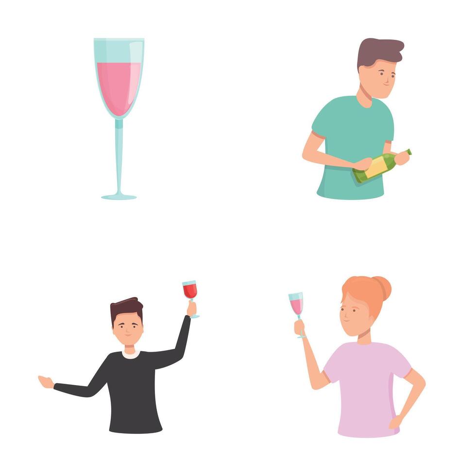 Tasting icons set cartoon . Professional expert doing wine tasting vector