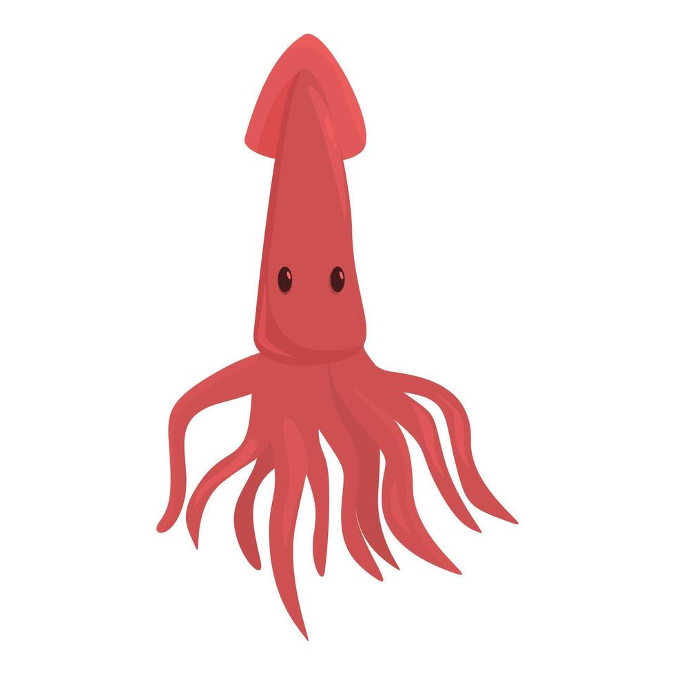 Red squid with tentacles is floating underwater vector