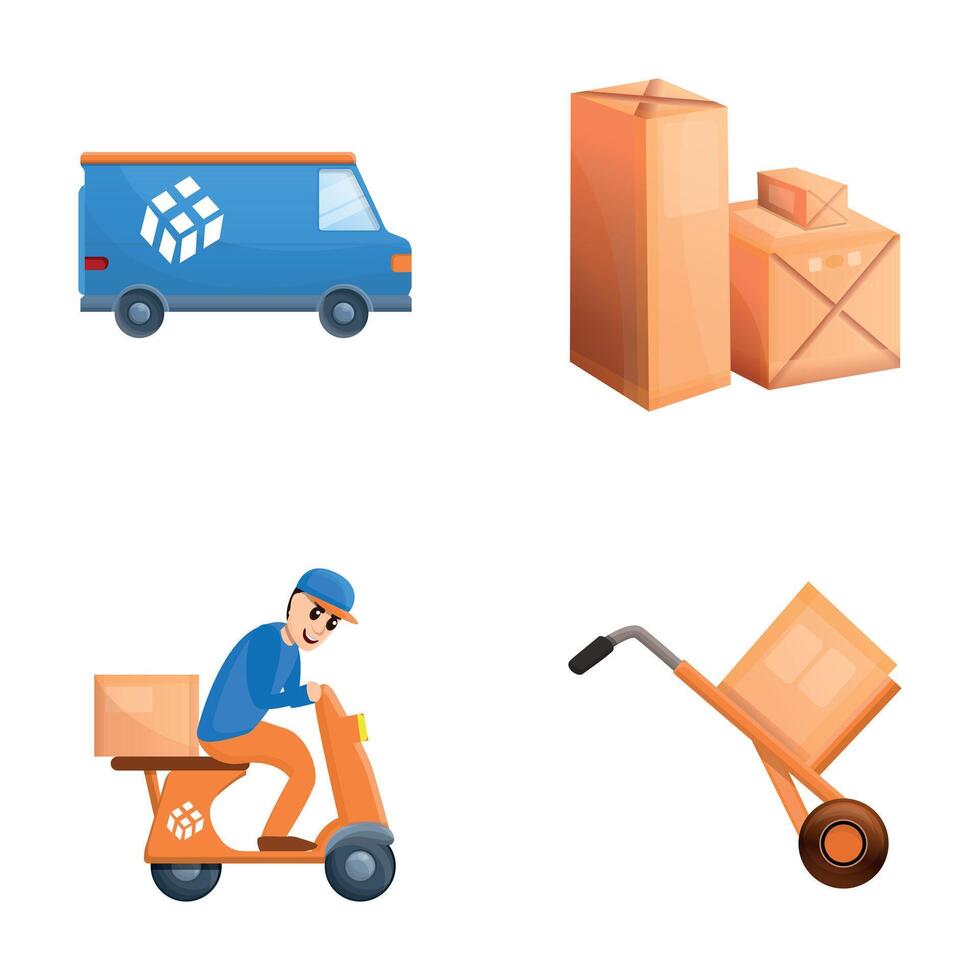 Express delivery icons set cartoon . Courier delivery vector