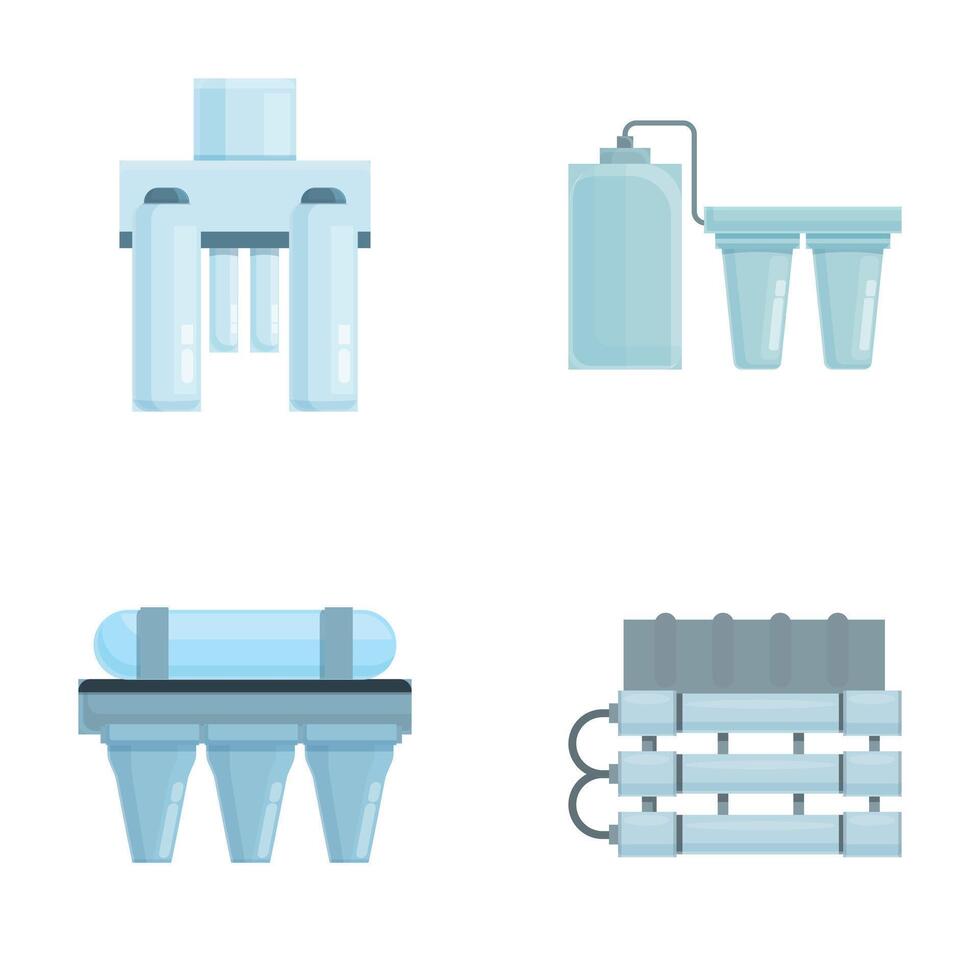 Filter icons set cartoon . Drinking water purification and filtration vector