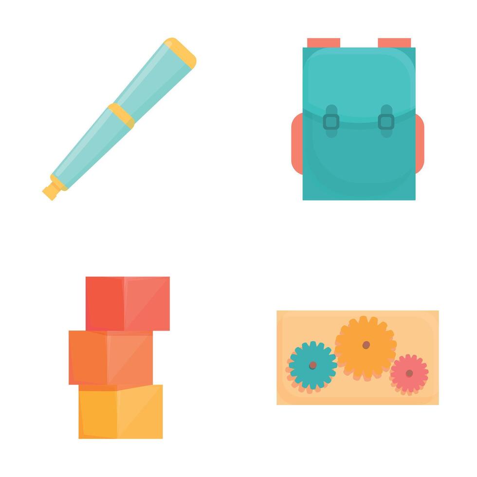 Primary school icons set cartoon . Early learning educational equipment vector