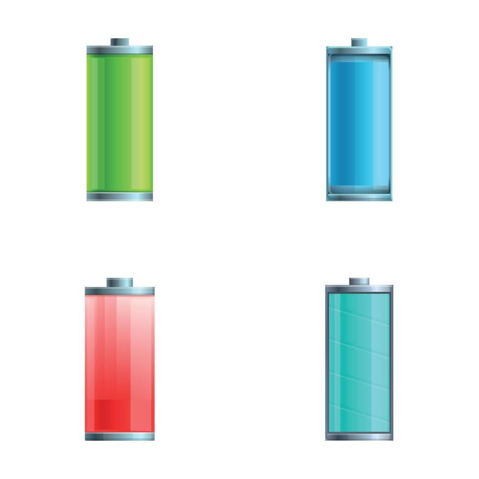 Various battery icons set cartoon . Battery with different level of charge vector