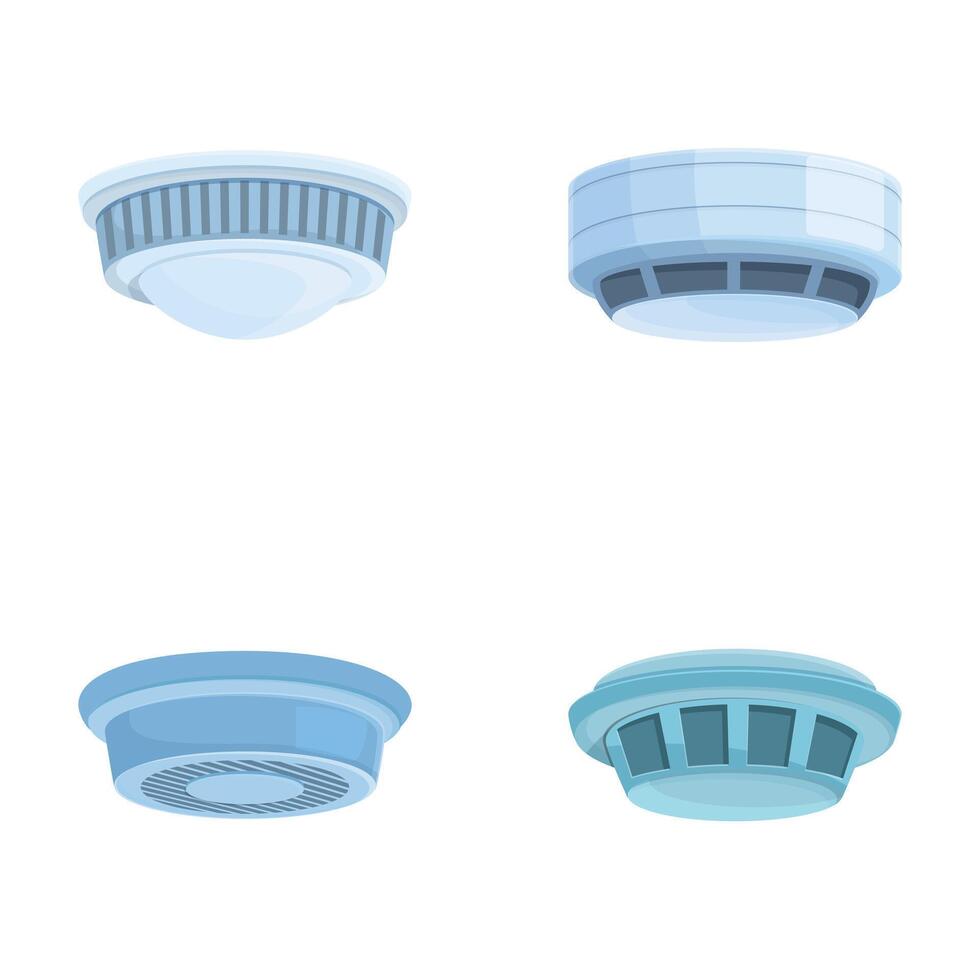 Fire detector icons set cartoon . Smoke control system vector
