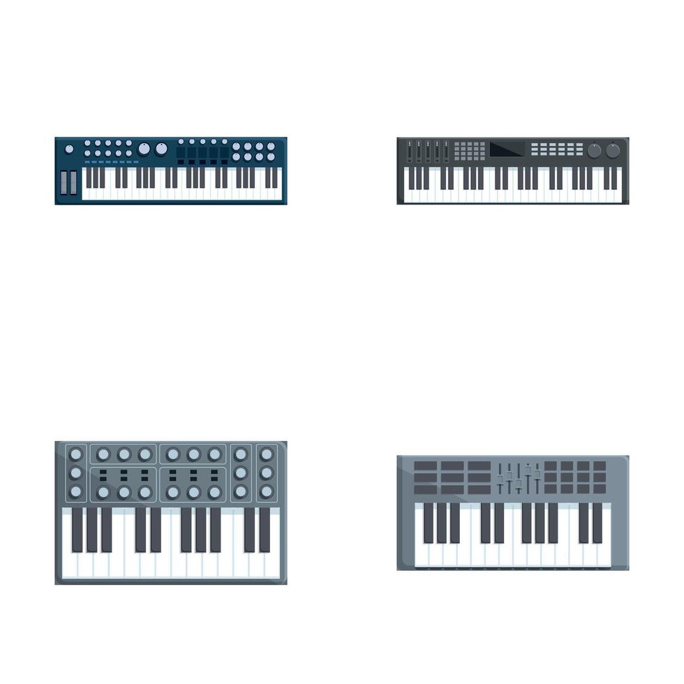 Synth icons set cartoon . Electromusical techno synthesizer vector