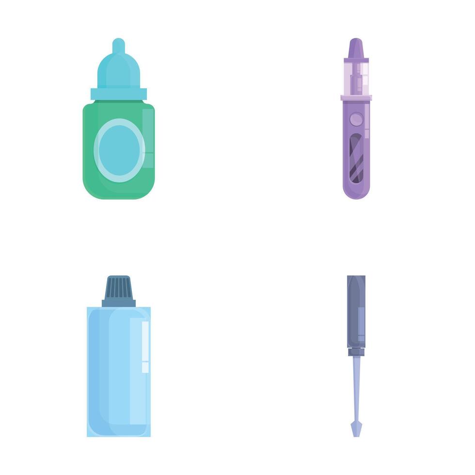 Electronic cigarette icons set cartoon . E cigarette accessory vector