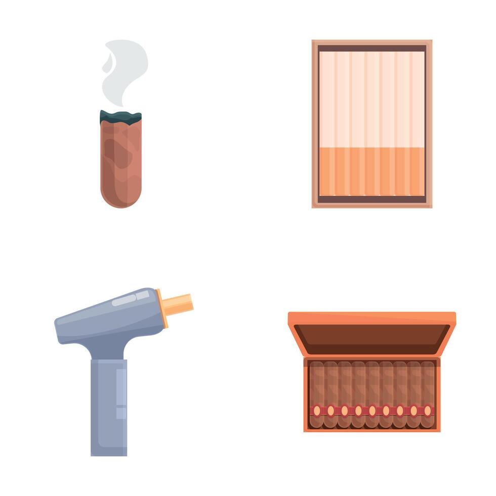 Cuban cigar icons set cartoon . Cigarette cigar and smoking device vector