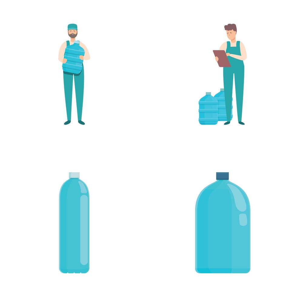 Aqua delivery icons set cartoon . Drinking clean water delivery vector