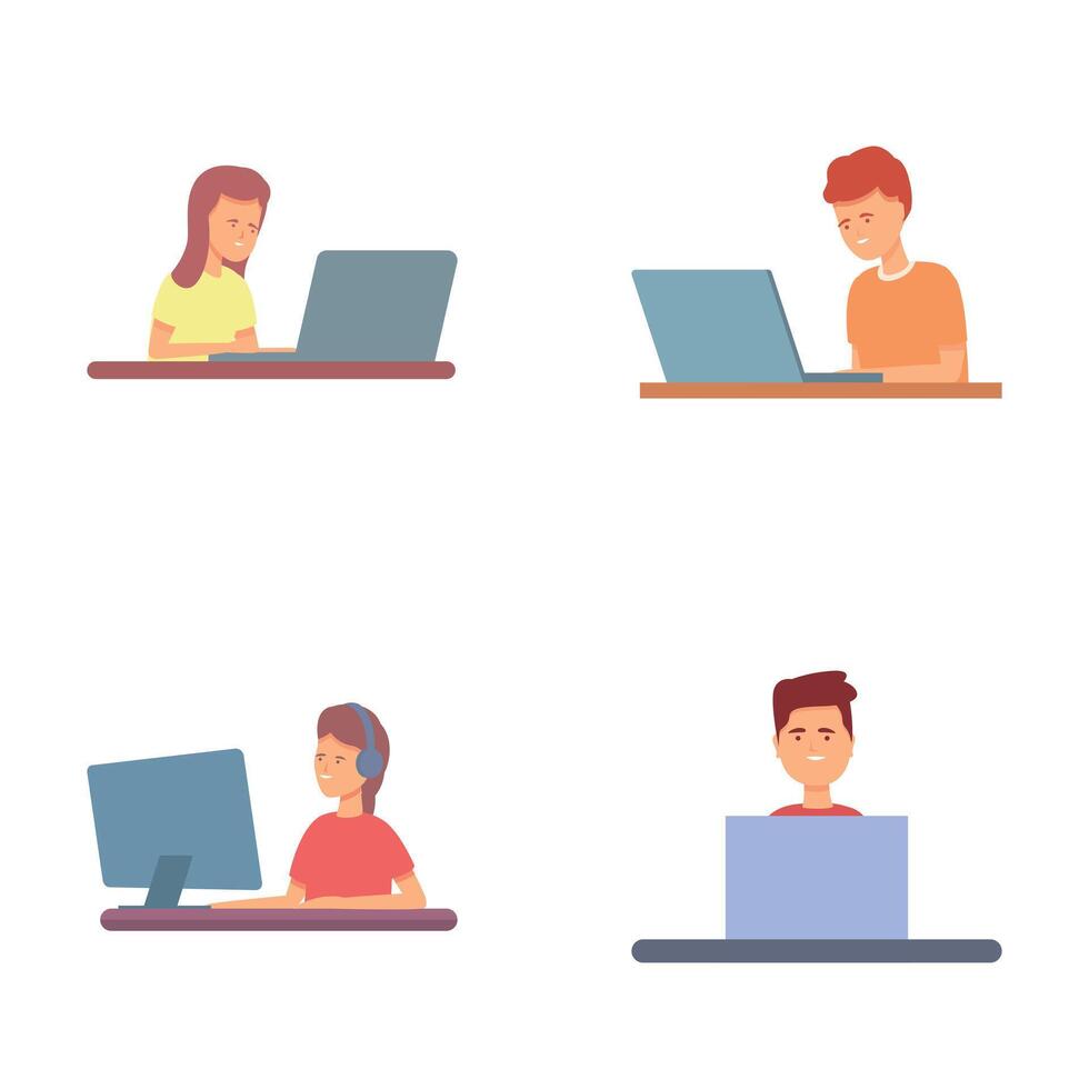 Programmer people icons set cartoon . Software development team vector