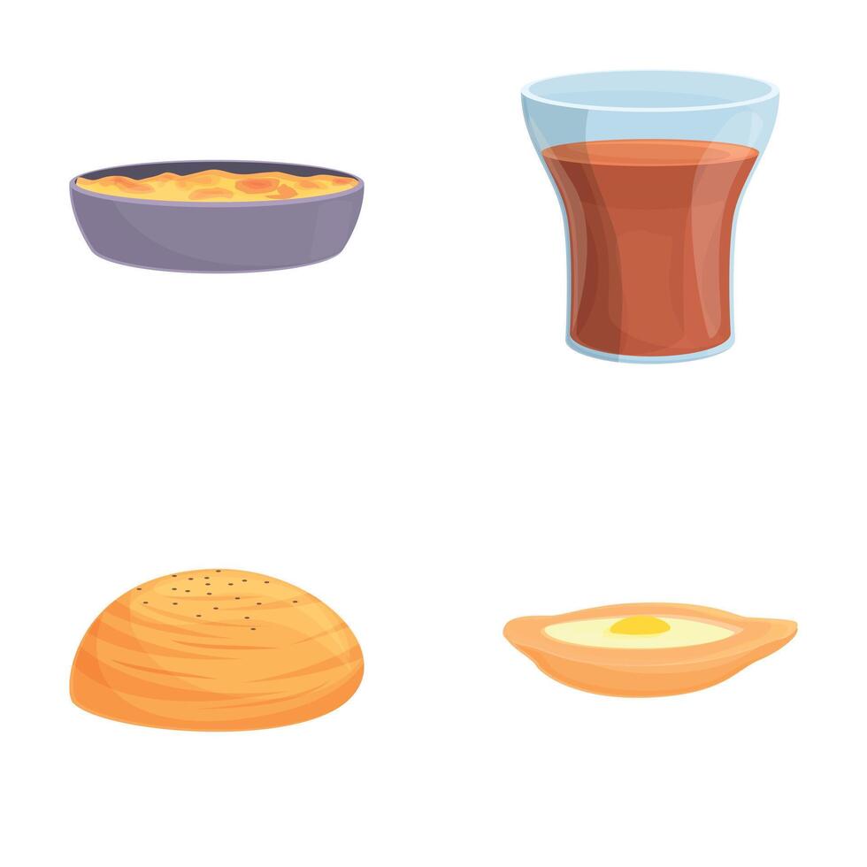 Azerbaijani meal icons set cartoon . Various azerbaijan cuisine dish vector