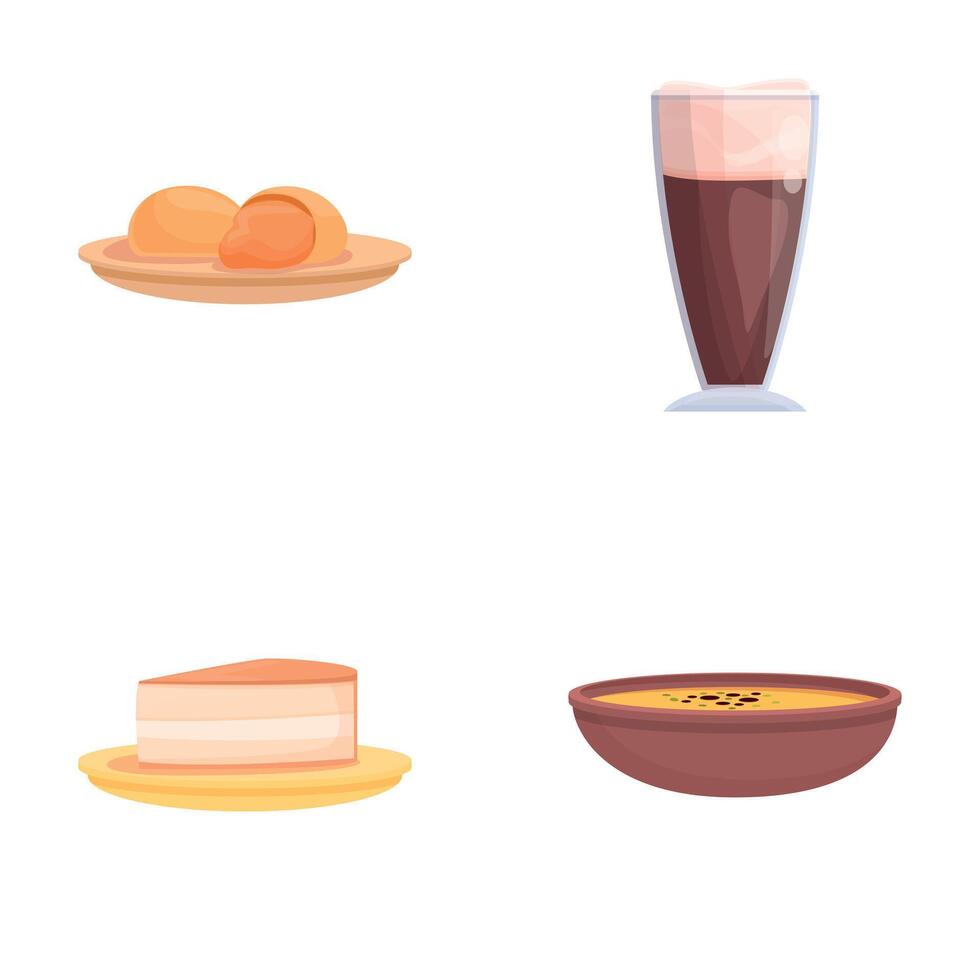 Austrian food icons set cartoon . Various austrian cuisine dish vector