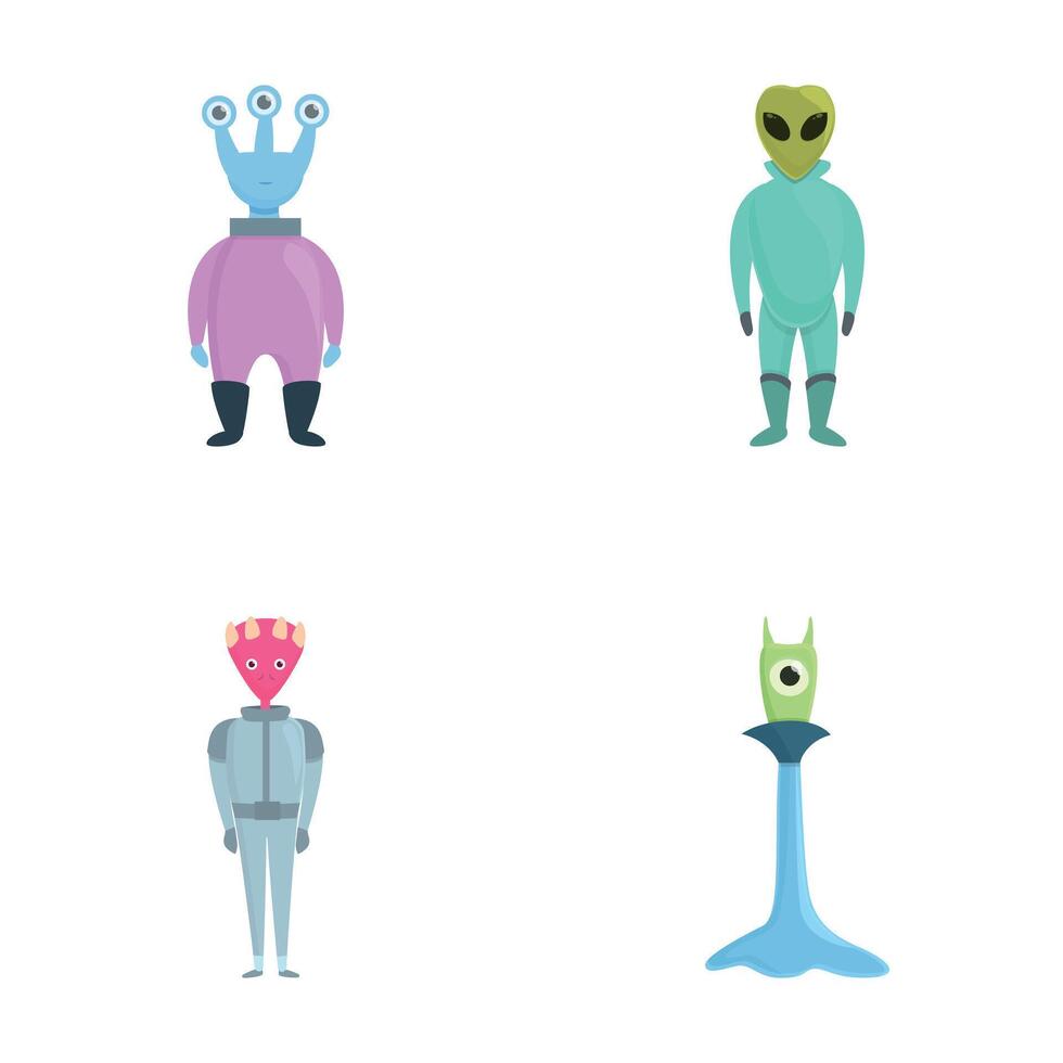 Cartoon alien icons set cartoon . Funny space alien or monster vector