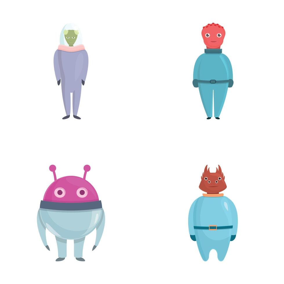 Cute alien icons set cartoon . Fun space alien or monster vector