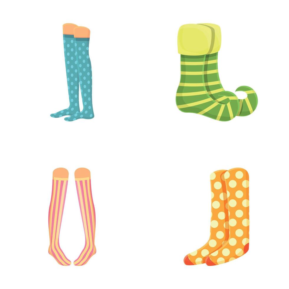 Stocking icons set cartoon . Bright short or knee stocking vector