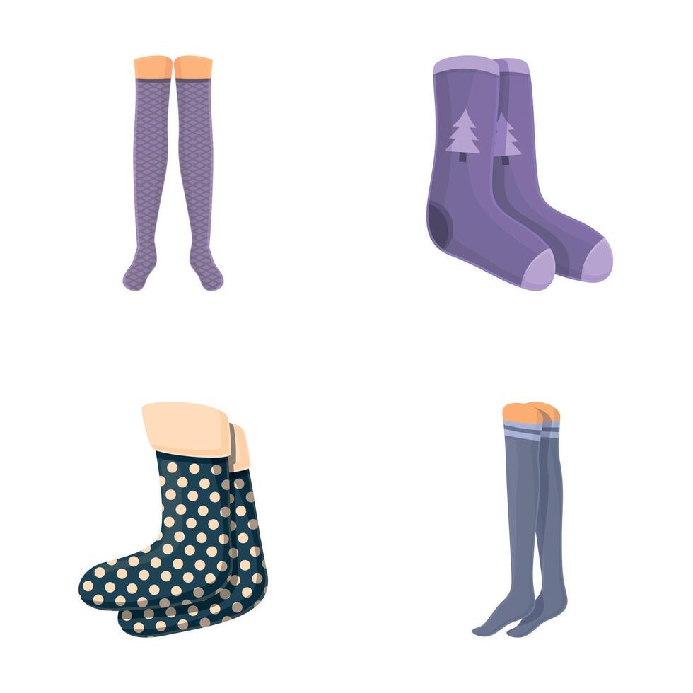 Trendy sock icons set cartoon . Stylish cotton and woolen sock vector
