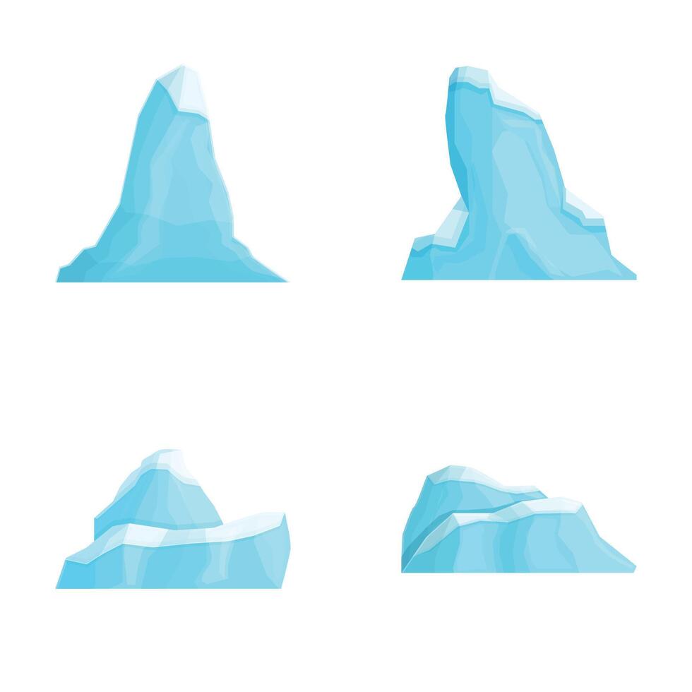Floating iceberg icons set cartoon . Iceberg floating in ocean vector