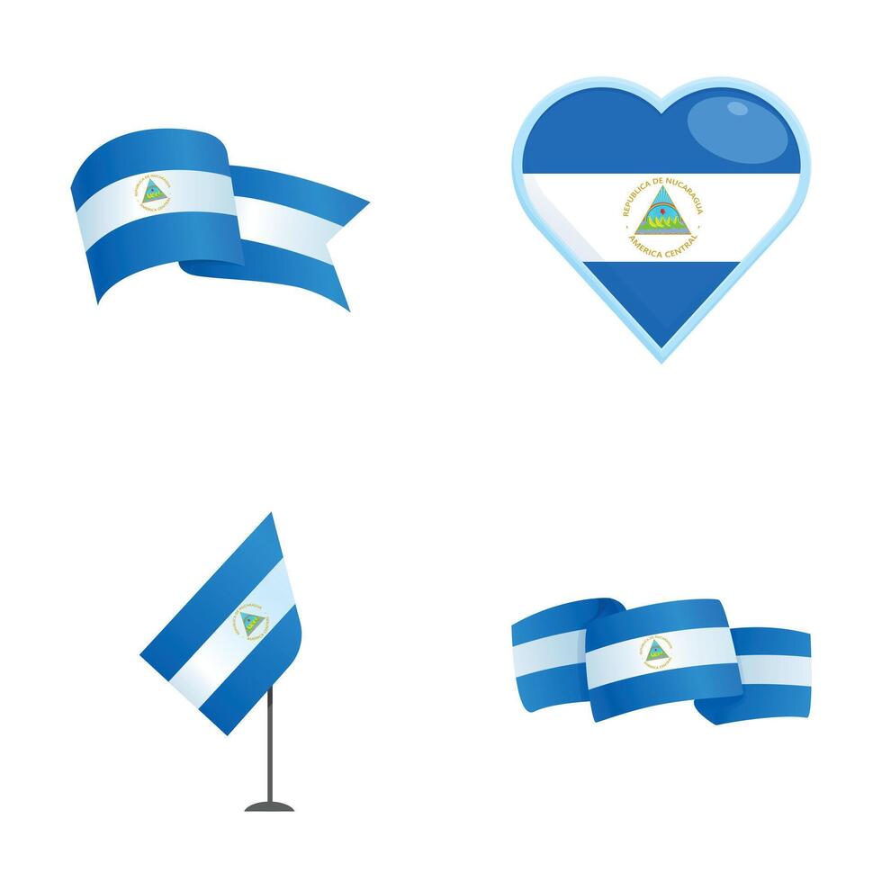 Nicaragua icons set cartoon . Traditional national flag of nicaragua vector