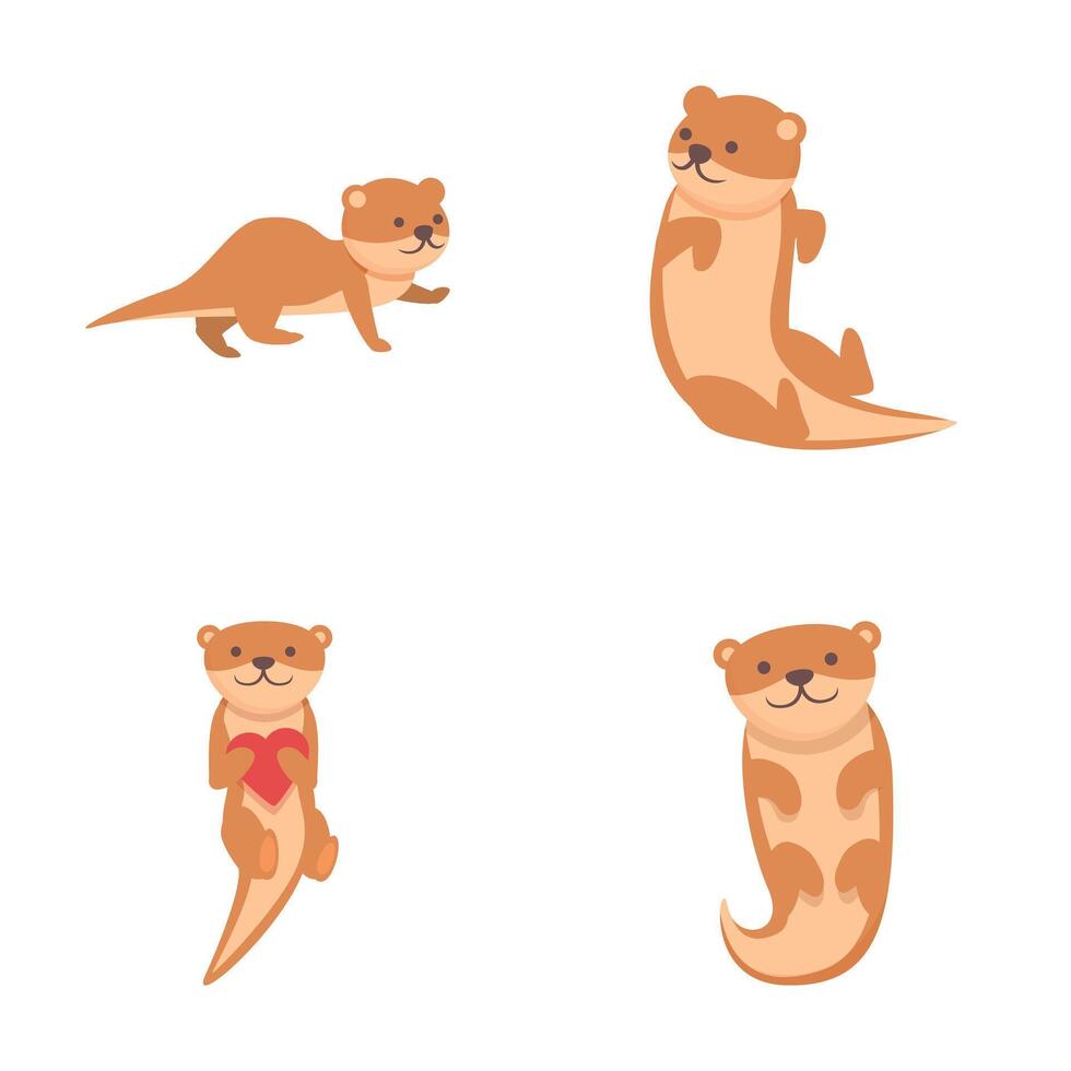 Cute weasel icons set cartoon . Mink ferret character vector