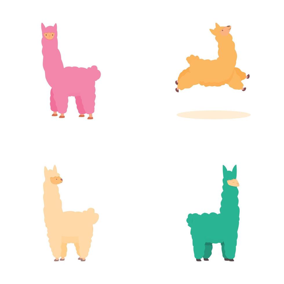 Llama icons set cartoon . Funny alpaca character vector