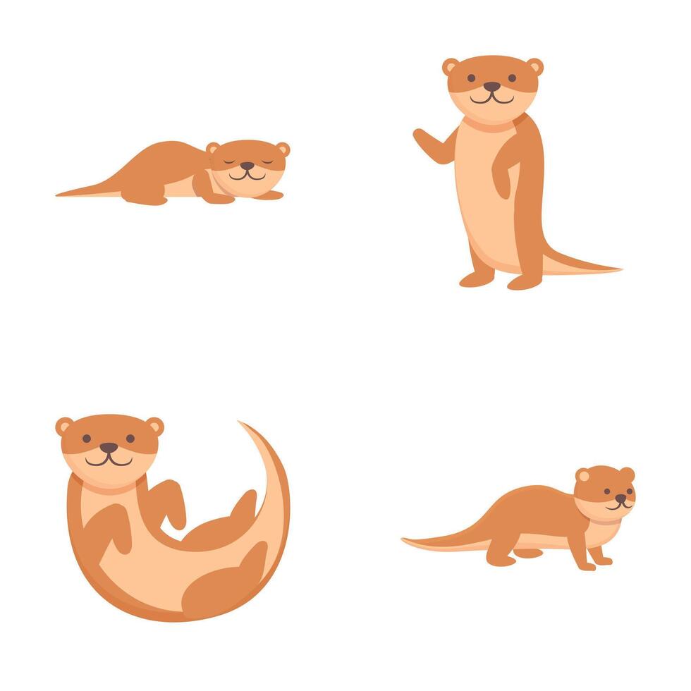 Cartoon weasel icons set cartoon . Mink ferret character vector