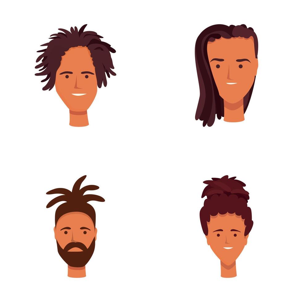 African character icons set cartoon . People with dreadlocks hairstyle vector