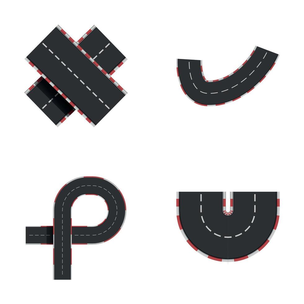 Race track icons set cartoon . Curve and circle racetrack vector