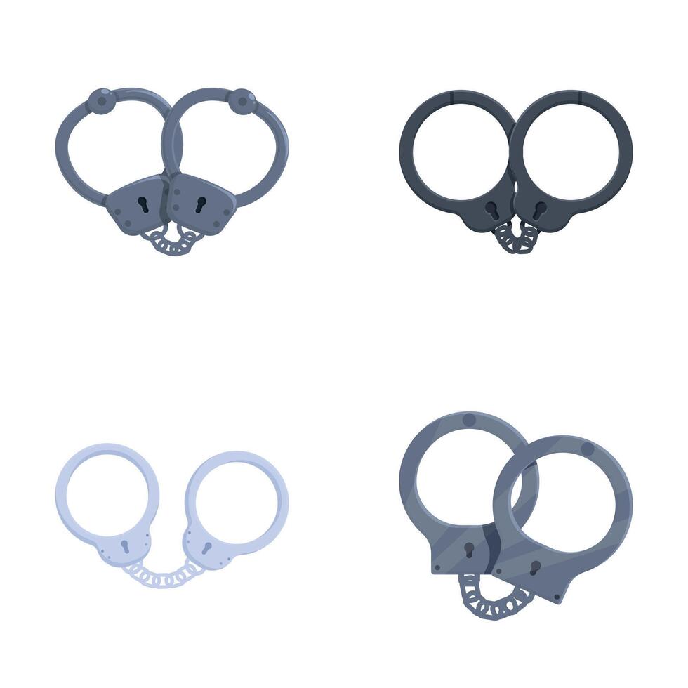 Closed handcuff icons set cartoon . Various metal handcuff vector