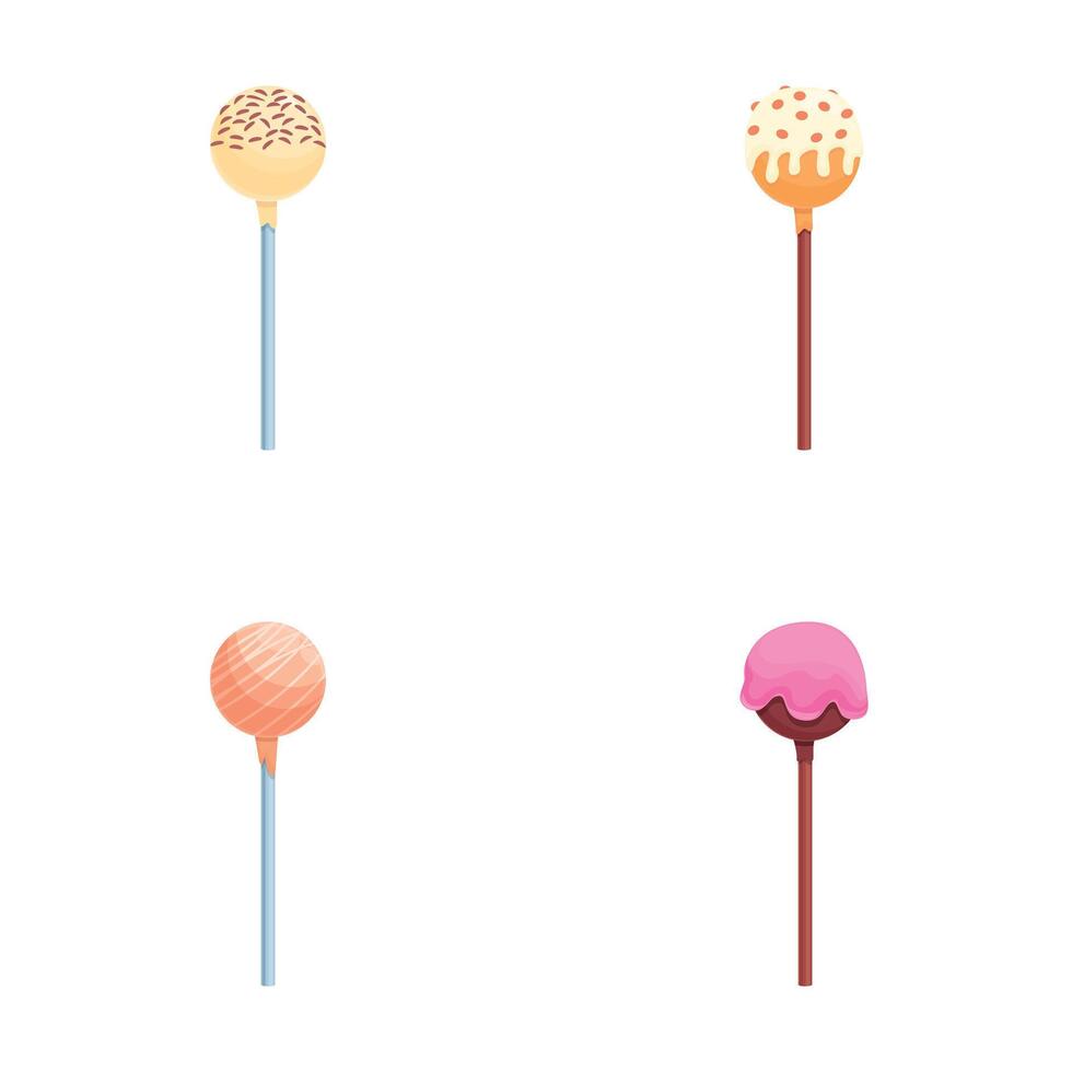 Sweet lollipop icons set cartoon . Round multicolored candy on stick vector