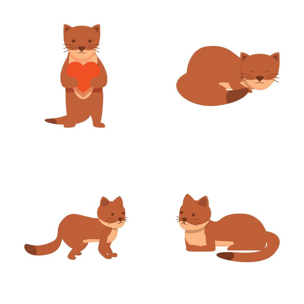 Funny weasel icons set cartoon . Cute wild weasel character vector