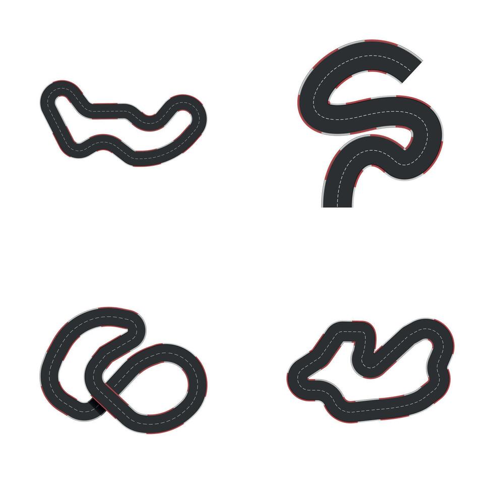 Various track icons set cartoon . Curve and circle racetrack vector