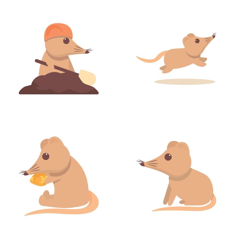 Shrew icons set cartoon . Long nose shrew mouse vector