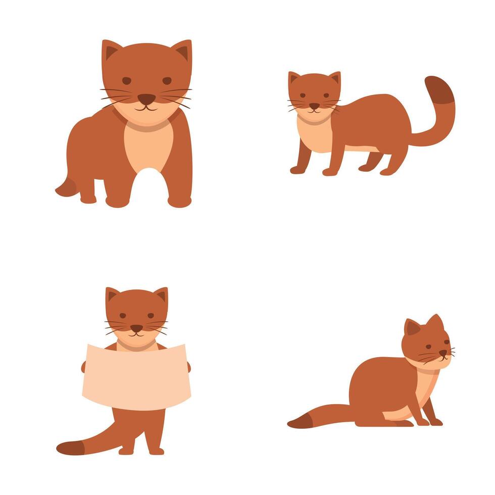 Wild weasel icons set cartoon . Cute wild weasel character vector