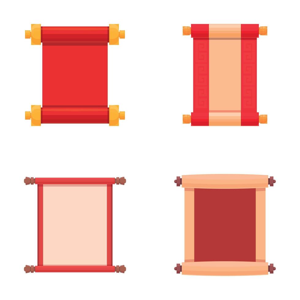 Scroll icons set cartoon . Traditional decorative asian decoration vector