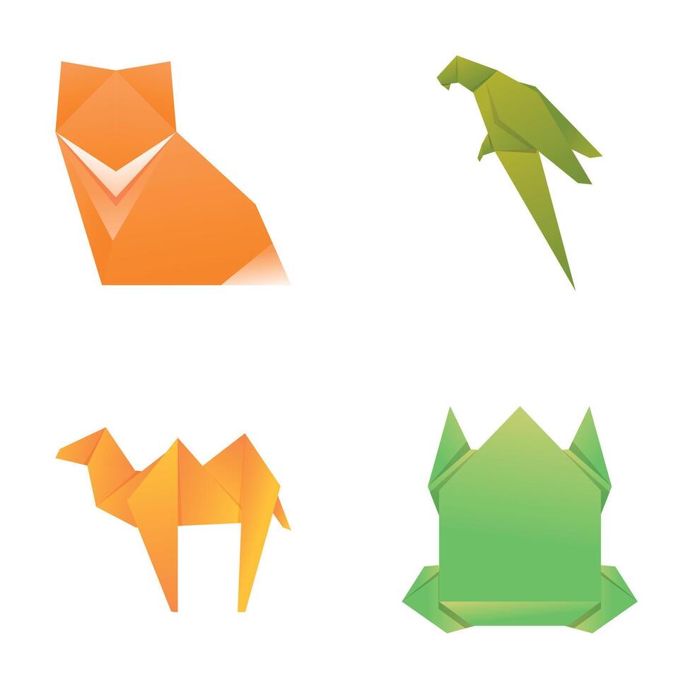 Origami icons set cartoon . Japanese origami folded paper figure vector