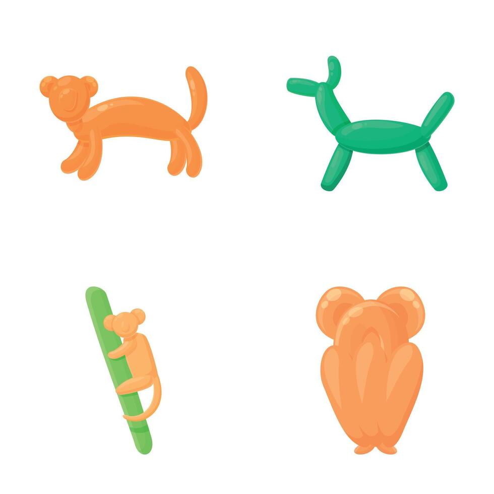 Inflatable toy icons set cartoon . Inflatable animal from colored balloon vector