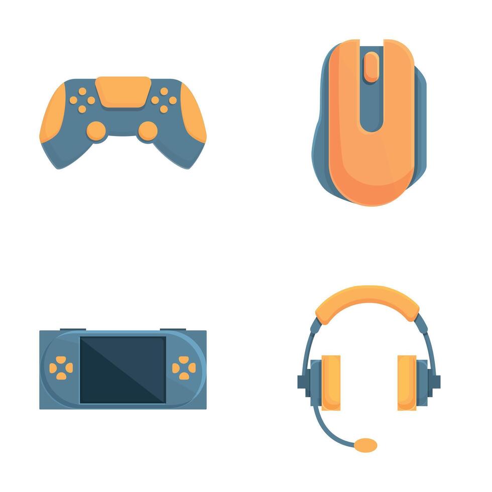 Computer game icons set cartoon . Professional gaming equipment vector