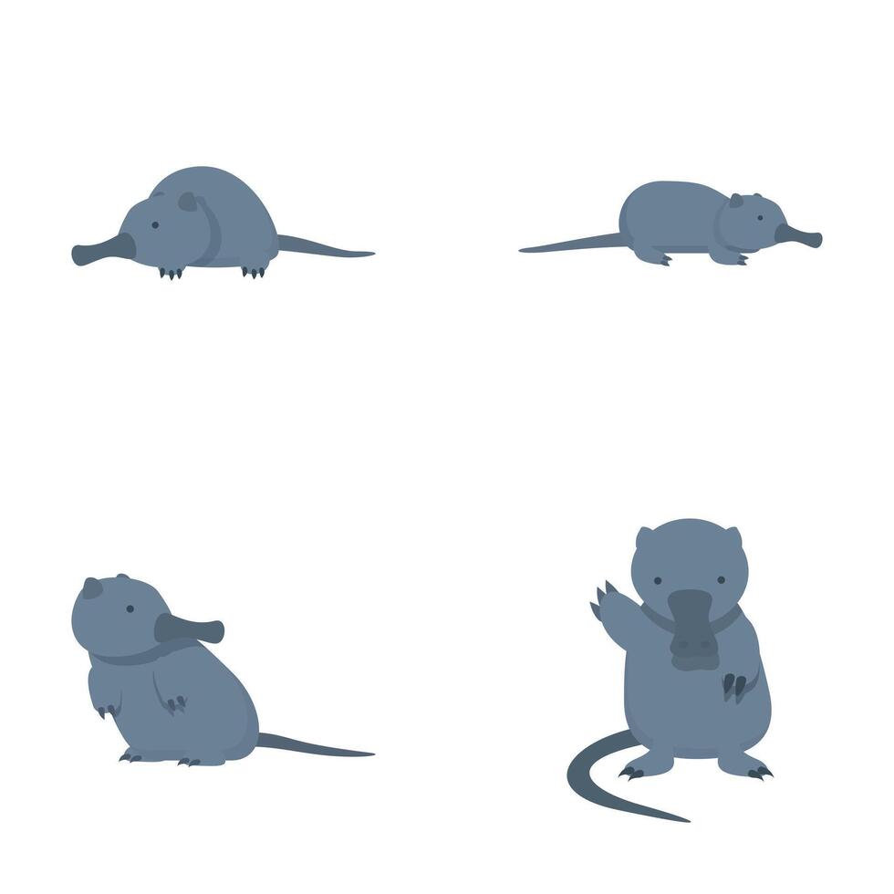 Cute desman icons set cartoon . Mammal of mole family vector