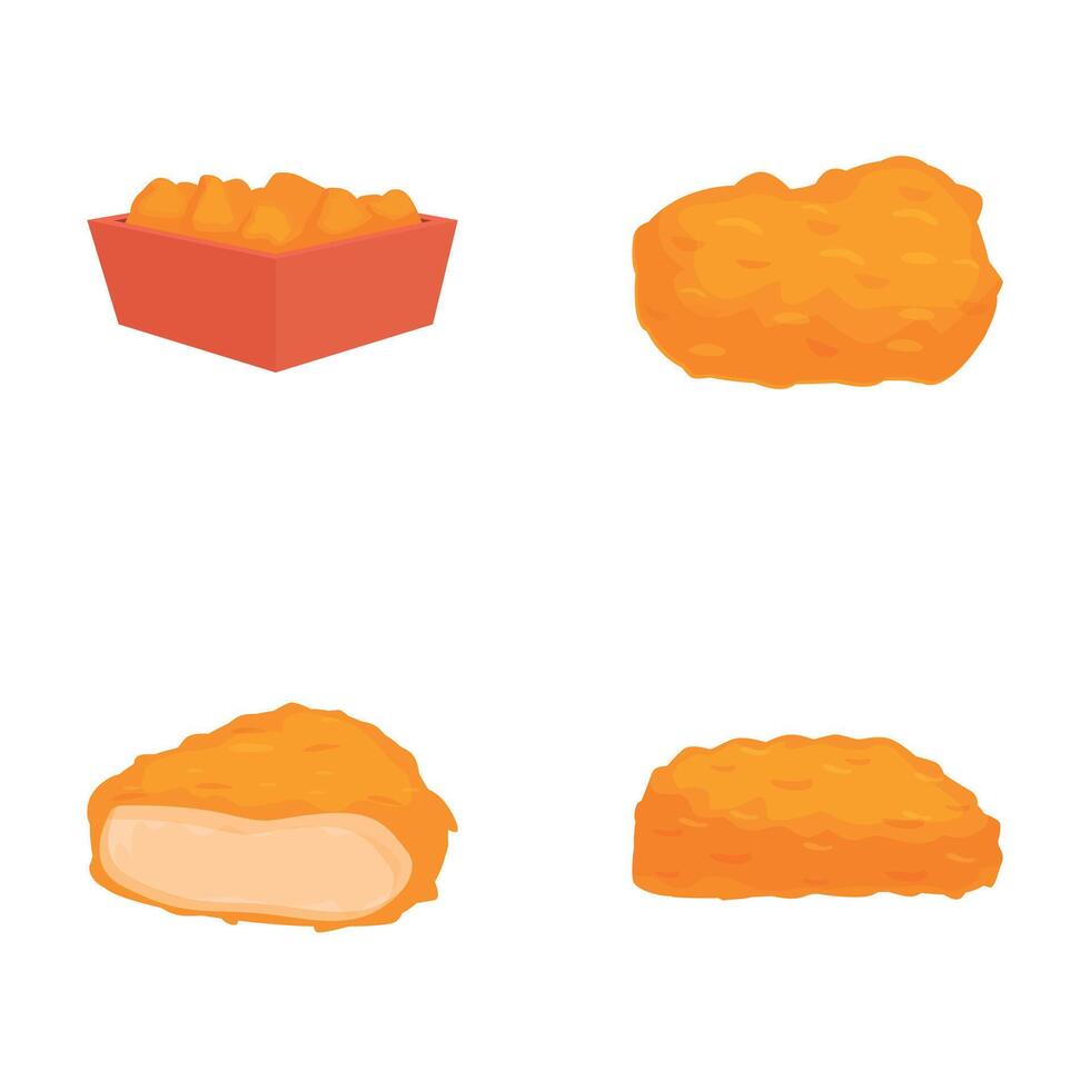 Tasty nugget icons set cartoon . Crispy fried chicken nugget vector
