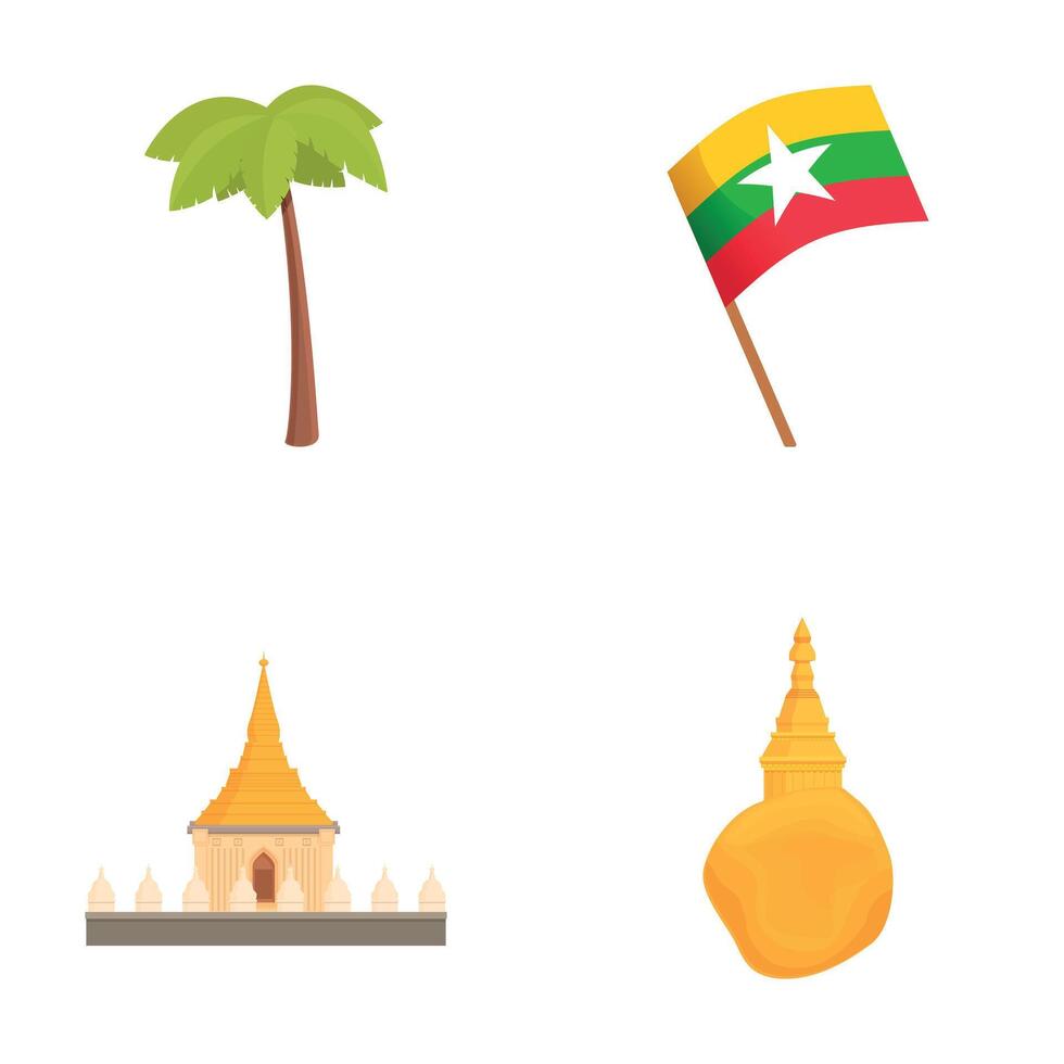 Myanmar symbol icons set cartoon . Republic of union of myanmar vector