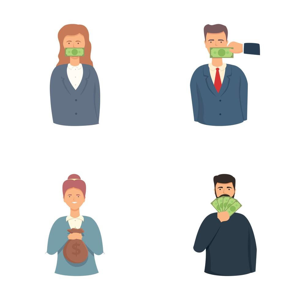 Lobbyism icons set cartoon . Financial influence on legislator action vector