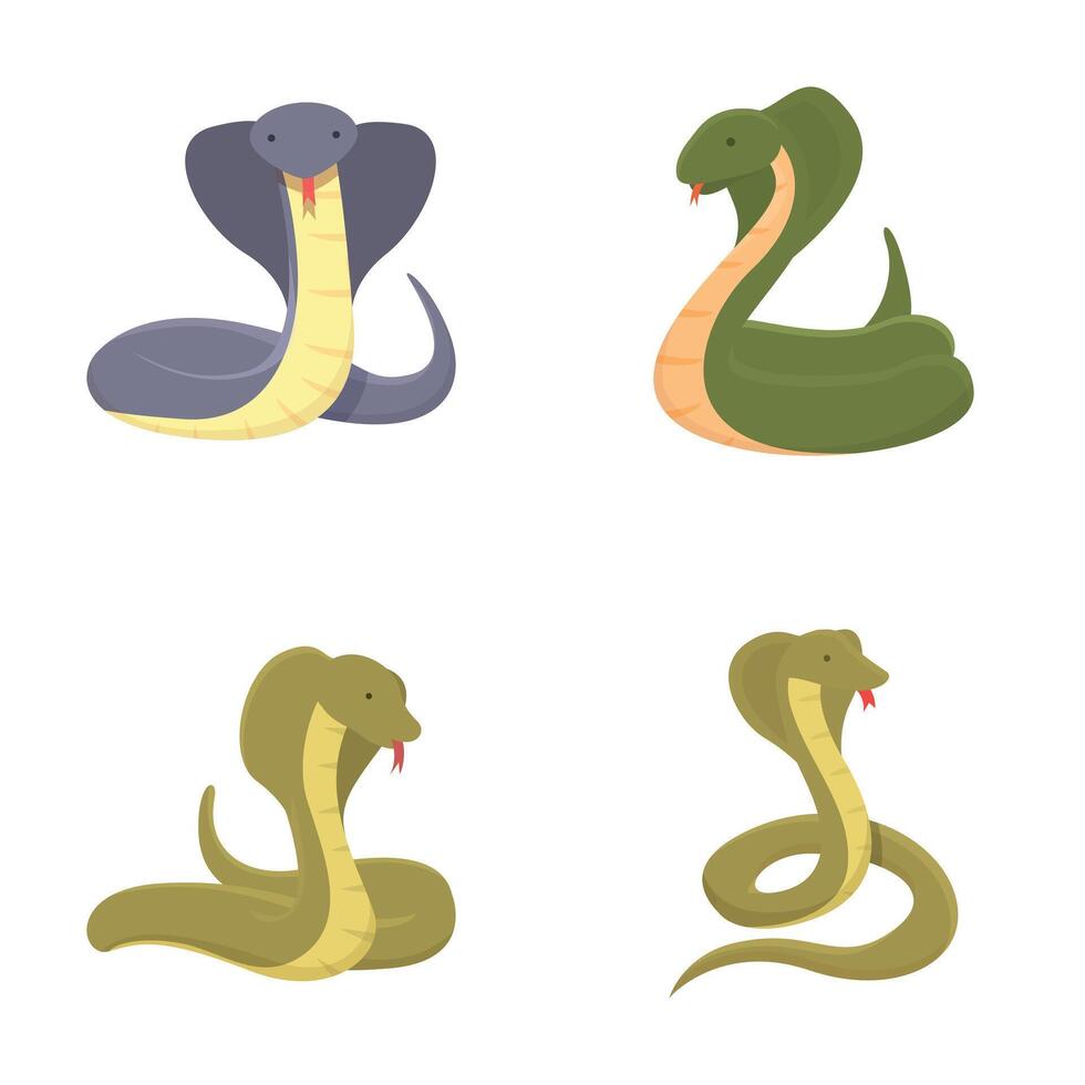 Cobra icons set cartoon . Cobra snake cartoon character vector
